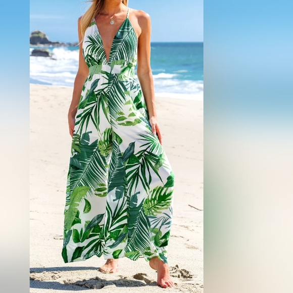 Cupshe Tropical Plunging Sleeveless Wide Leg Jumpsuit - Picture 4 of 4